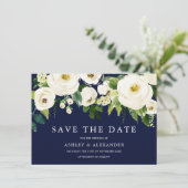 Navy & White Blooming Blume Elegante Alle Jahresze Save The Date (Stehend Vorderseite)