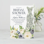 Navy & White Blume Diamond Dress Brautparty Einladung (Stehend Vorderseite)