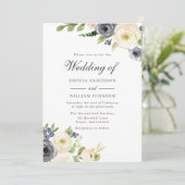 Navy & White Blume Reine Elegante Hochzeit Einladung (Stehend Vorderseite)