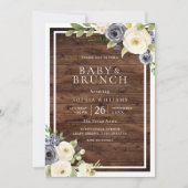 Navy & White Blume Rustic Baby Dusche Brunch Einladung (Vorderseite)
