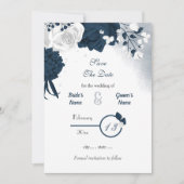Navy & White Blume Save the Date romantisch (Vorderseite)