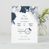 Navy & White Blume Save the Date romantisch (Stehend Vorderseite)