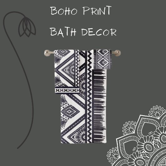 Navy White Boho Pattern Handtuch Badhandtuch Set
