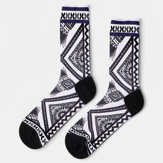 Navy White Boho Pattern Socken (Linkes Detail)