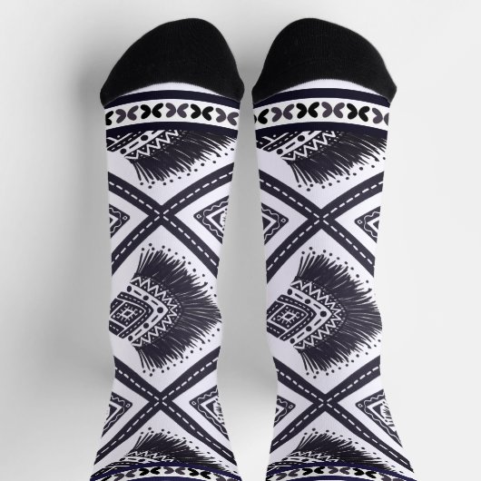 Navy White Boho Pattern Socken (Oben)