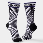 Navy White Boho Pattern Socken (Gewinkelt)