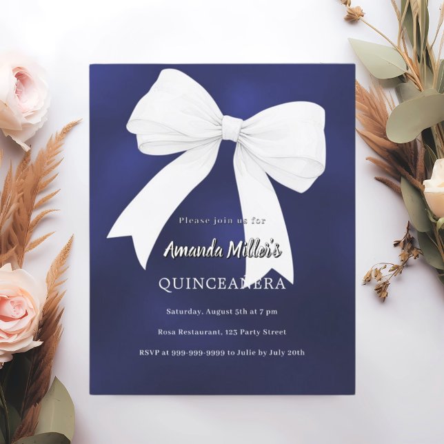 Navy-White-Bow-Quinceanera-Einladung (Von Creator hochgeladen)