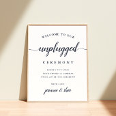 Navy & White Calligraphy Unplugged Wedding Sign Poster