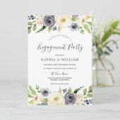 Navy & White Champagne Floral Engagement Party Einladung (Stehend Vorderseite)