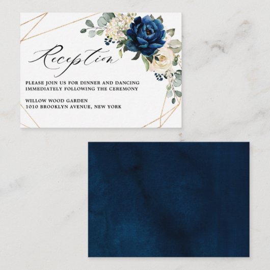 Navy White Champagne Ivory Geometric Empfang Begleitkarte (Vorne/Hinten)