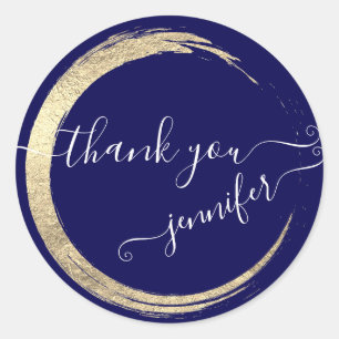 Navy White Danke Gold Frame Modern Runder Aufkleber