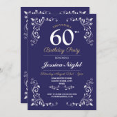 Navy White Elegant Birthday Womens Classy 60. Einladung (Vorne/Hinten)