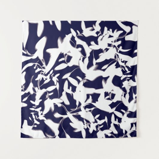 Navy & White-Farbmuster-Design aus Pflanze Wandteppich (Vorderseite)
