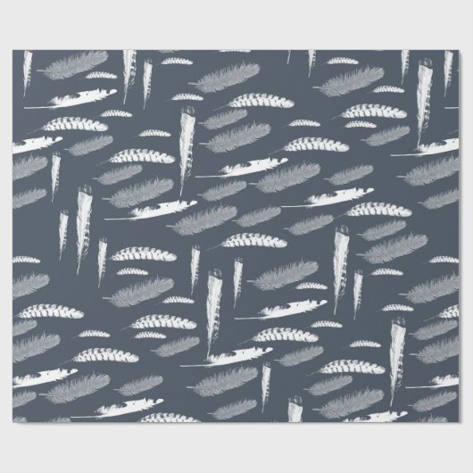 Navy White Feathday Geschenkpapier (Flach)