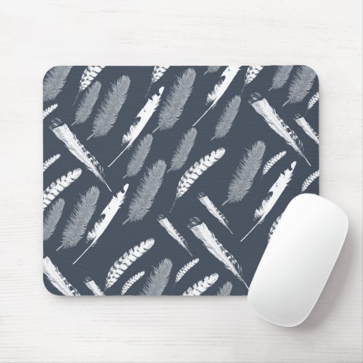 Navy White Feathers Mousepad (Mit Mouse)