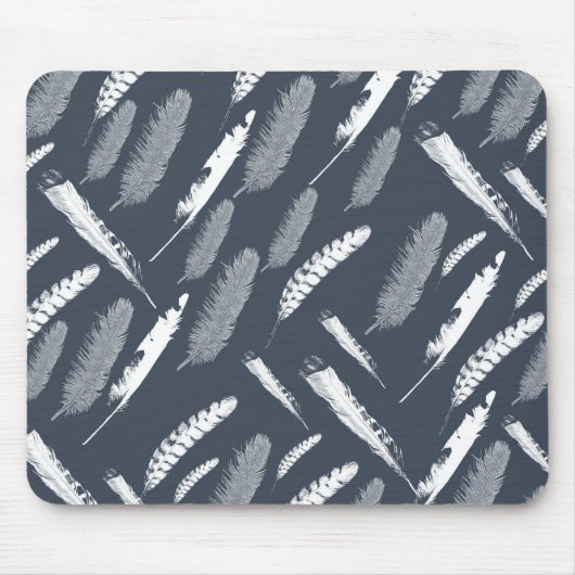 Navy White Feathers Mousepad (Vorne)