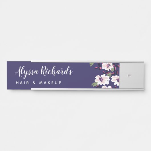 Navy & White Floral Beauty Make-up Fair Türschild (Vorderseite )