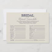 Navy White Floral Brautparty Word Scramble Game Einladung (Vorderseite)