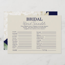 Navy White Floral Brautparty Word Scramble Game Einladung