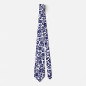 Navy & White Floral Damasks Neck Tie Krawatte (Vorderseite)