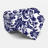 Navy & White Floral Damasks Neck Tie Krawatte (Gerollt)