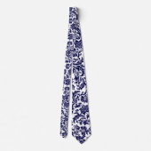 Navy & White Floral Damasks Neck Tie Krawatte (Rückseite)