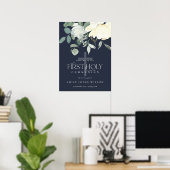NAVY WHITE FLORAL First HOLY COMMUNION WILLKOMMEN Poster (Heimbüro)