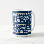 Navy White Floral Tasse (VorderseiteRechts)