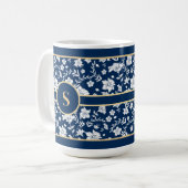 Navy White Floral Tasse (Vorderseite Links)
