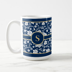 Navy White Floral Tasse