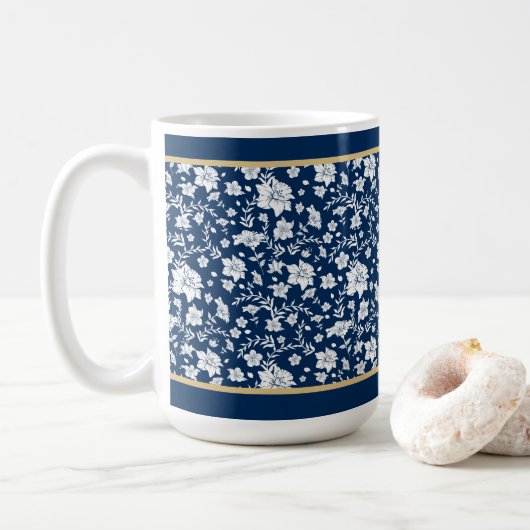 Navy White Floral Tasse (Mit Donut)