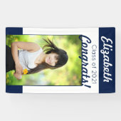 Navy & White Glückwunschs One Foto Graduation Part Banner (Horizontal)