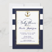 Navy White & Gold Anchor Nautical Baby Dusche Einladung (Vorderseite)