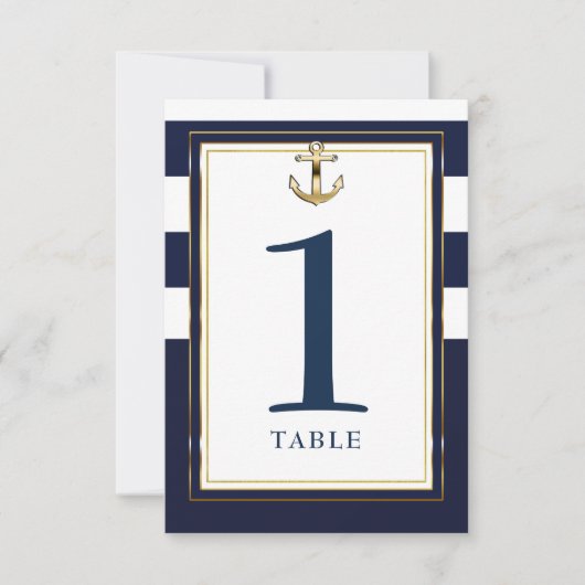Navy White & Gold Anchor Nautical Table Seats Einladung (Vorderseite)