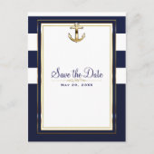 Navy White & Gold Anchor Save the Date Ankündigungspostkarte (Vorderseite)