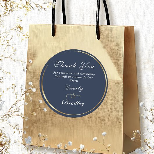 Navy White Gold Elegante Script Hochzeit Vielen Da Runder Aufkleber