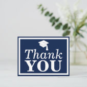 Navy White Grad Cap Danke Postkarte (Stehend Vorderseite)