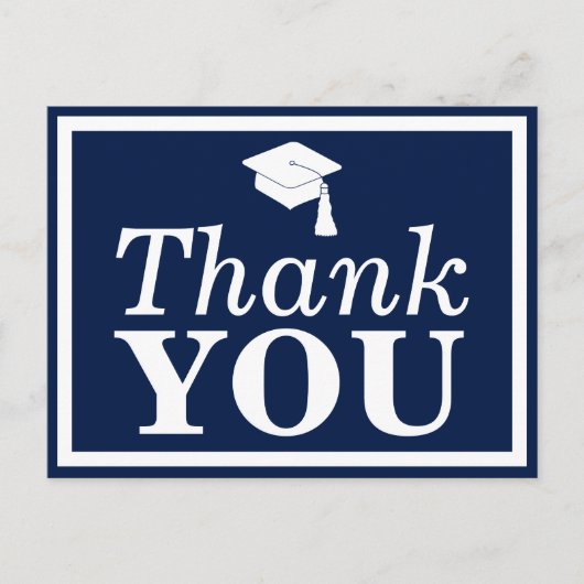 Navy White Grad Cap Danke Postkarte (Vorderseite)