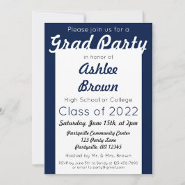 Navy White Grad Party Bold Abschluss Einladung