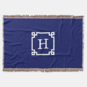 Navy White Greece Key Frame #2 Initial Monogram Decke (Vorderseite)
