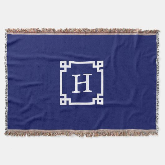 Navy White Greece Key Frame #2 Initial Monogram Decke (Vorderseite)