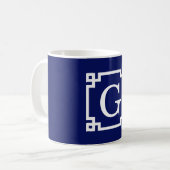 Navy White Greece Key Frame #2 Initial Monogram Kaffeetasse (Vorderseite Links)