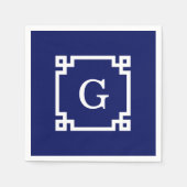 Navy White Greece Key Frame #2 Initial Monogram Serviette (Vorderseite)