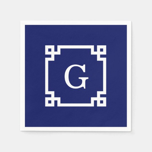 Navy White Greece Key Frame #2 Initial Monogram Serviette (Vorderseite)