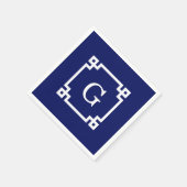 Navy White Greece Key Frame #2 Initial Monogram Serviette (Ecke)