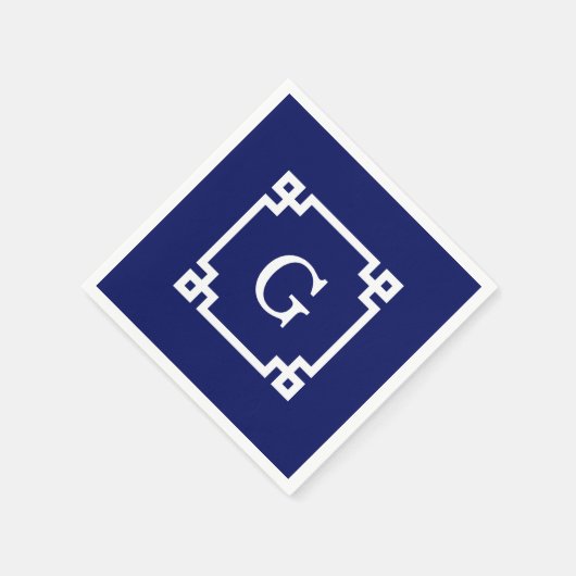 Navy White Greece Key Frame #2 Initial Monogram Serviette (Ecke)