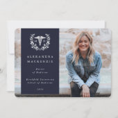Navy + White Laurel Wreath Medical Degree Foto Ankündigung (Vorderseite)