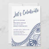 Navy White Let's Celebrate Paisley Empfang-Only Einladung (Vorderseite)