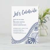 Navy White Let's Celebrate Paisley Empfang-Only Einladung (Stehend Vorderseite)