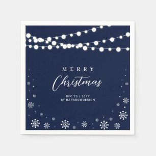 Navy & White Lights Frohe Weihnachtsfeier Serviette